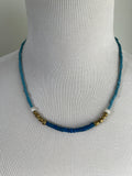 Blue Wood Brass Coral Necklace