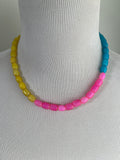 Yellow Pink Blue Glass Bead Necklace