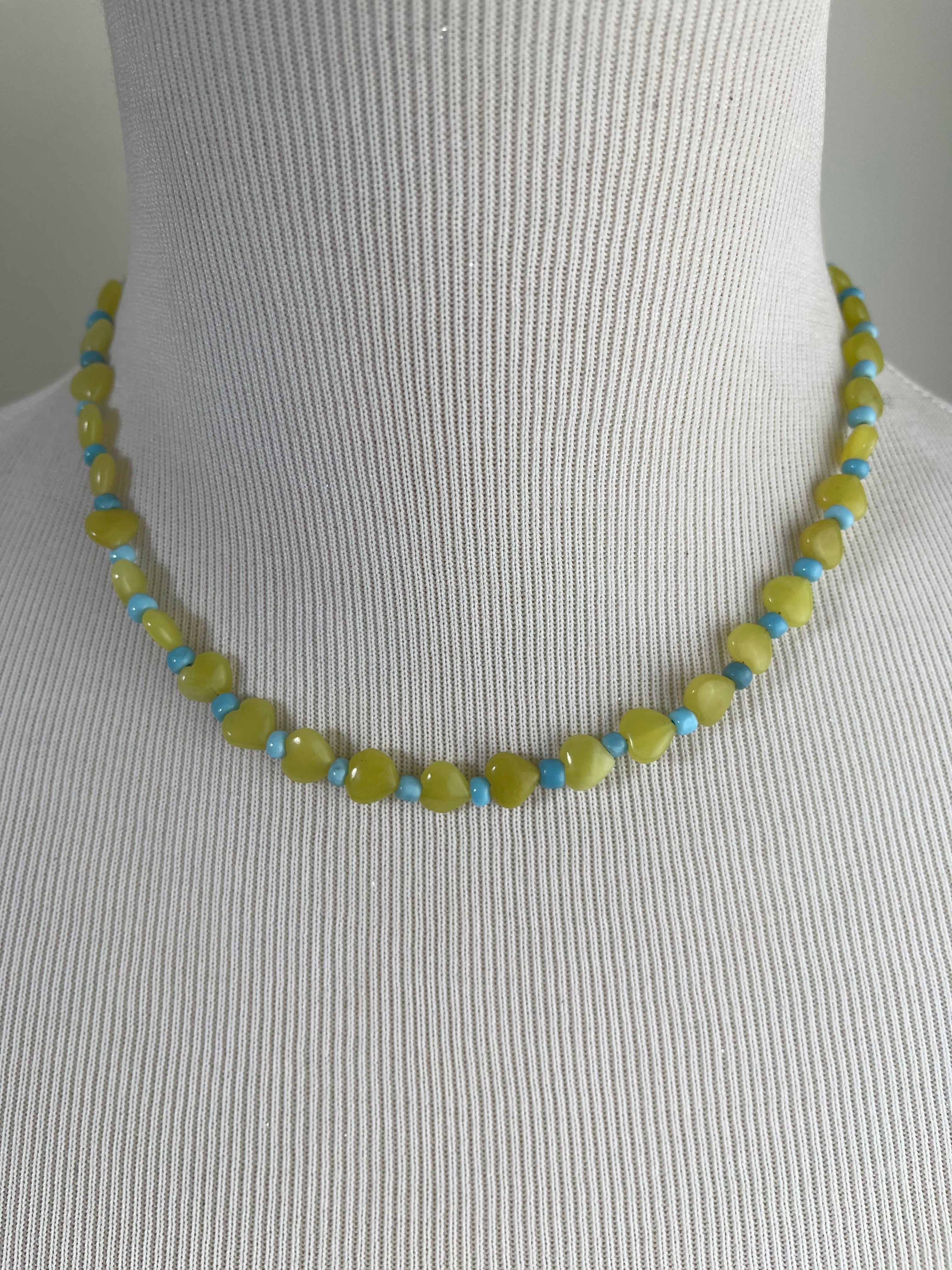 Yellow Gemstone Heart & Glass Necklace