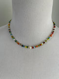 Pearl and Multicolor Glass Bead Necklace