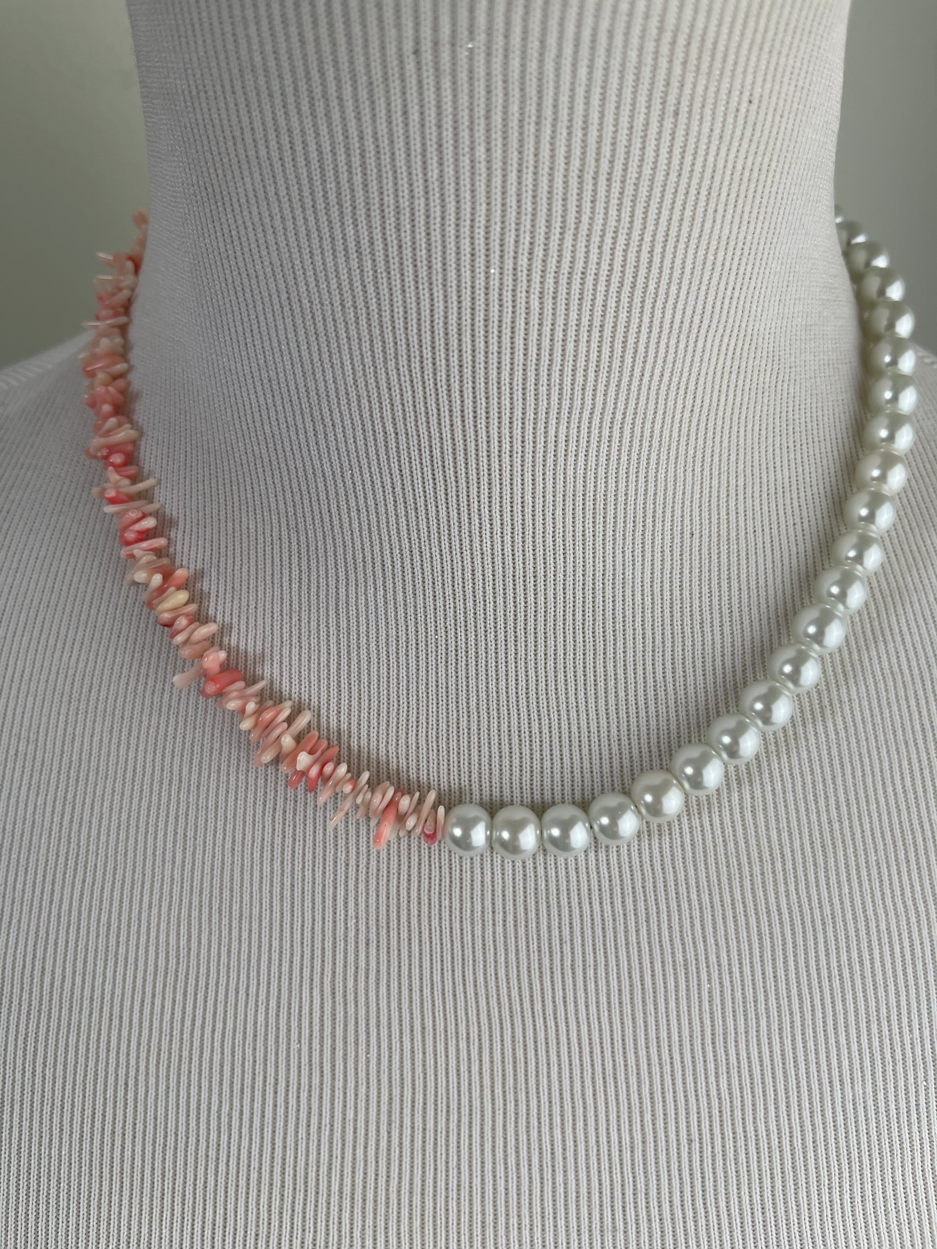 Pink Coral & Glass Pearl Necklace