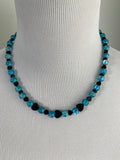 Black Onyx Heart & Blue Glass Necklace