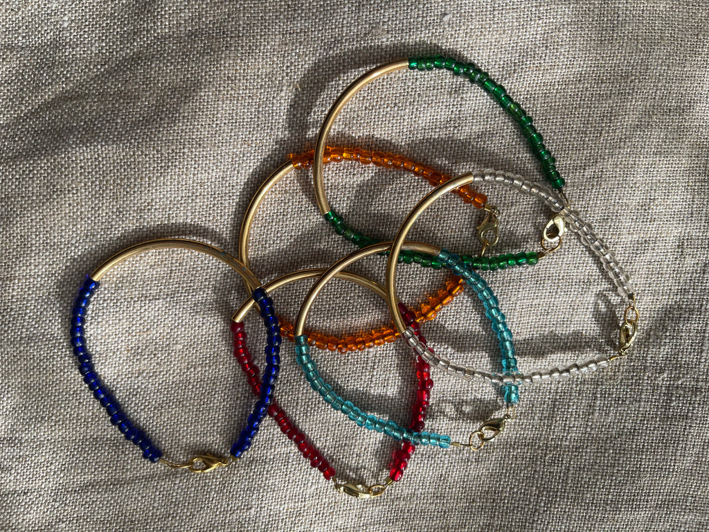 Gold Bar & Seed Bead Multicolor Bracelet Set