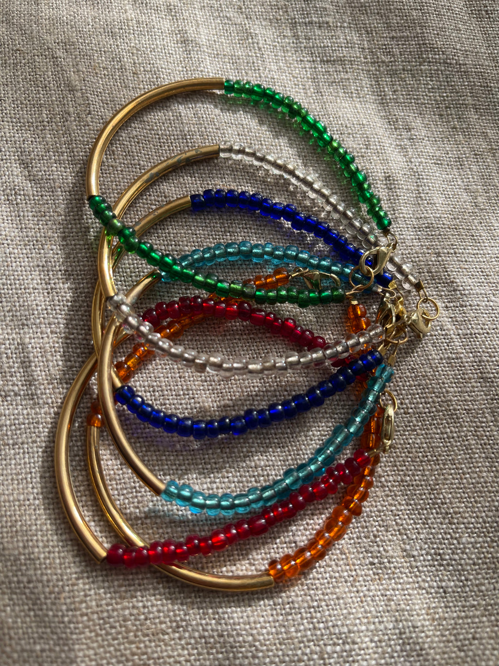 Gold Bar & Seed Bead Multicolor Bracelet Set
