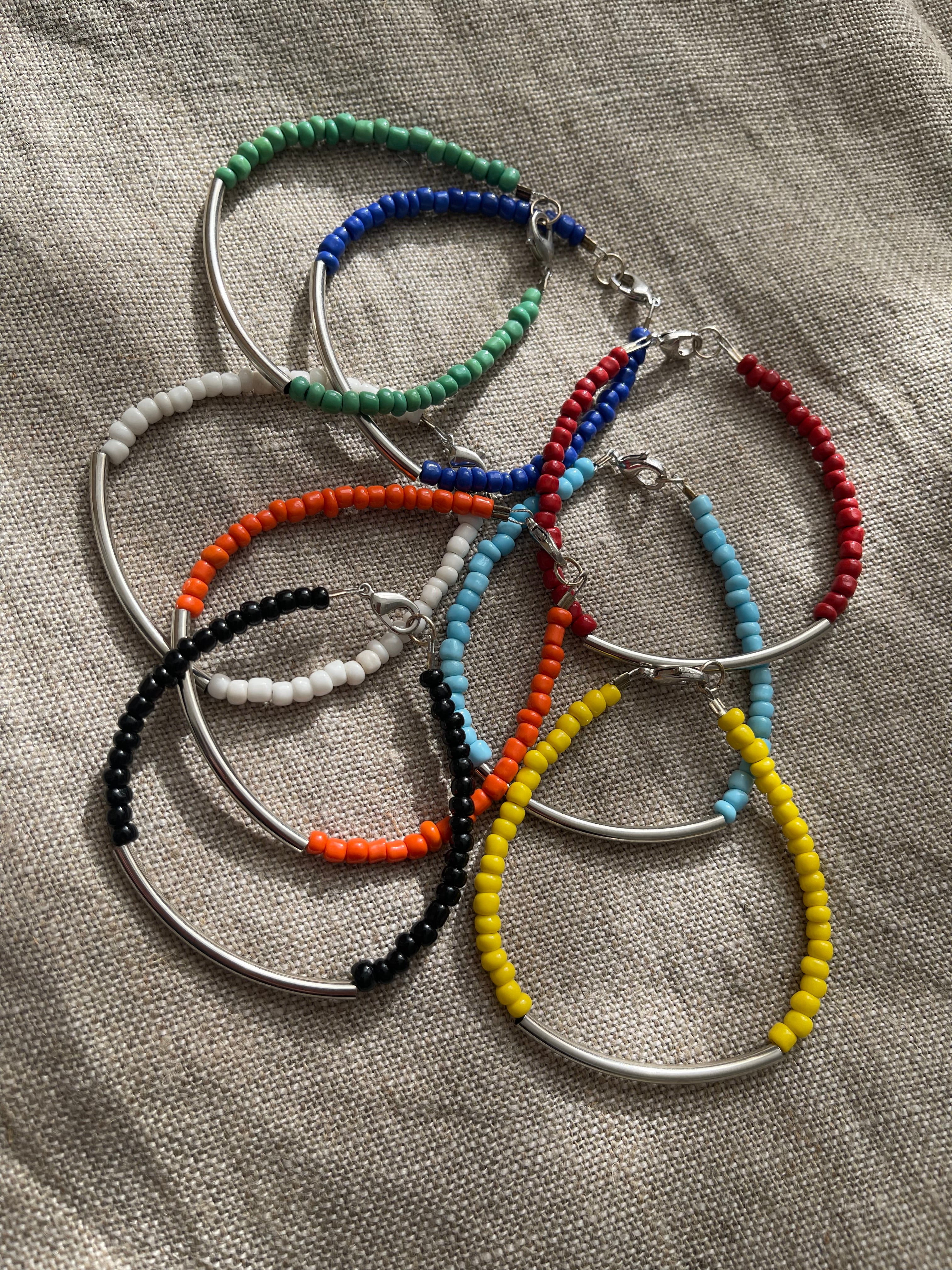 Silver Bar and Sead Bead Bracelet Set