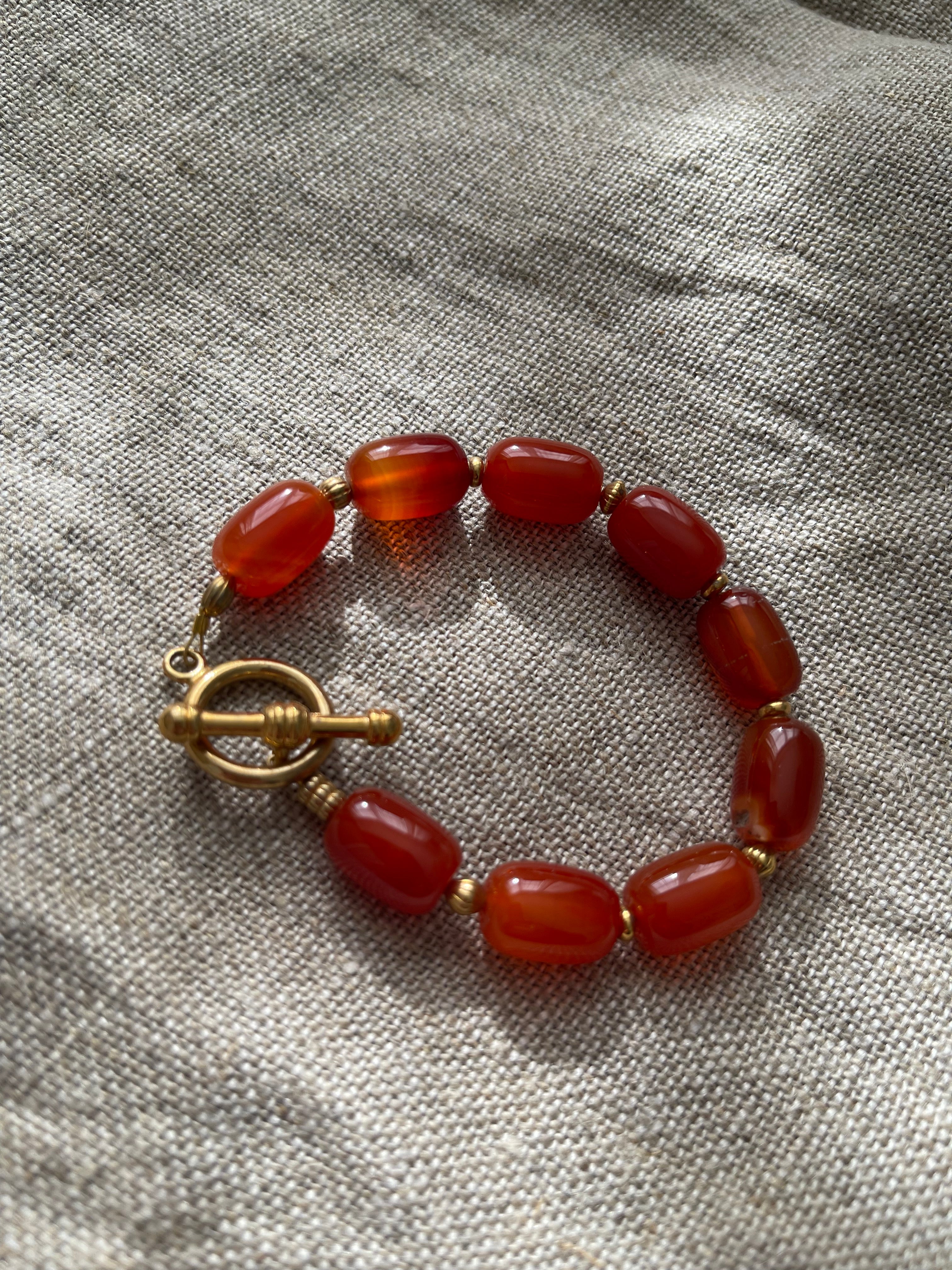 Chunky Carnelian & Brass Bracelet