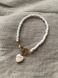 White Bead & Mother of Pearl Heart Charm Bracelet
